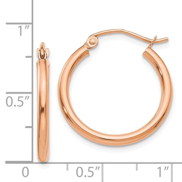 2mm, 14k Rose Gold Polished Round Hoop Earrings, 20mm (3/4 Inch) - Picture 4 of 5